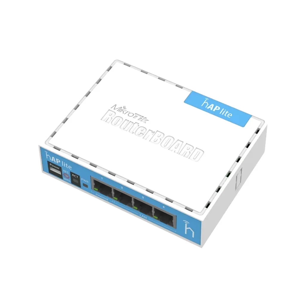 [RB941-2nD] Mikrotik RB941-2nD hAP lite with 650MHz CPU, 32MB RAM, 4xLAN, built-in 2.4Ghz 802.11b/g/n 2x2 two chain wireless with integrated antennas, RouterOS L4, desktop case, PSU