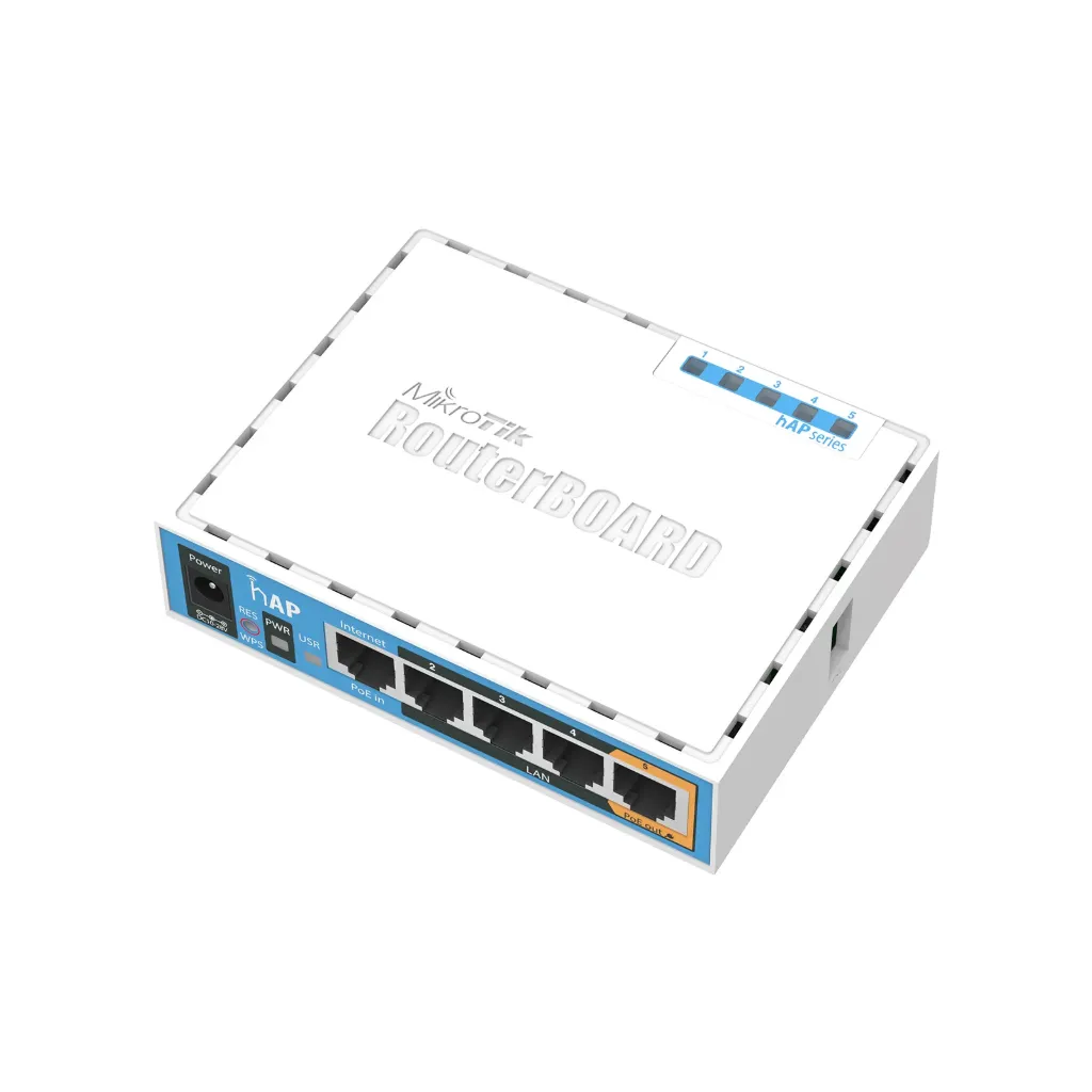 [RB951Ui-2nD] Mikrotik RB951Ui-2nD hAP with 650MHz CPU, 64MB RAM, 5xLAN, built-in 2.4Ghz 802.11b/g/n 2x2 two chain wireless with integrated antennas, USB, RouterOS L4, desktop case, PSU