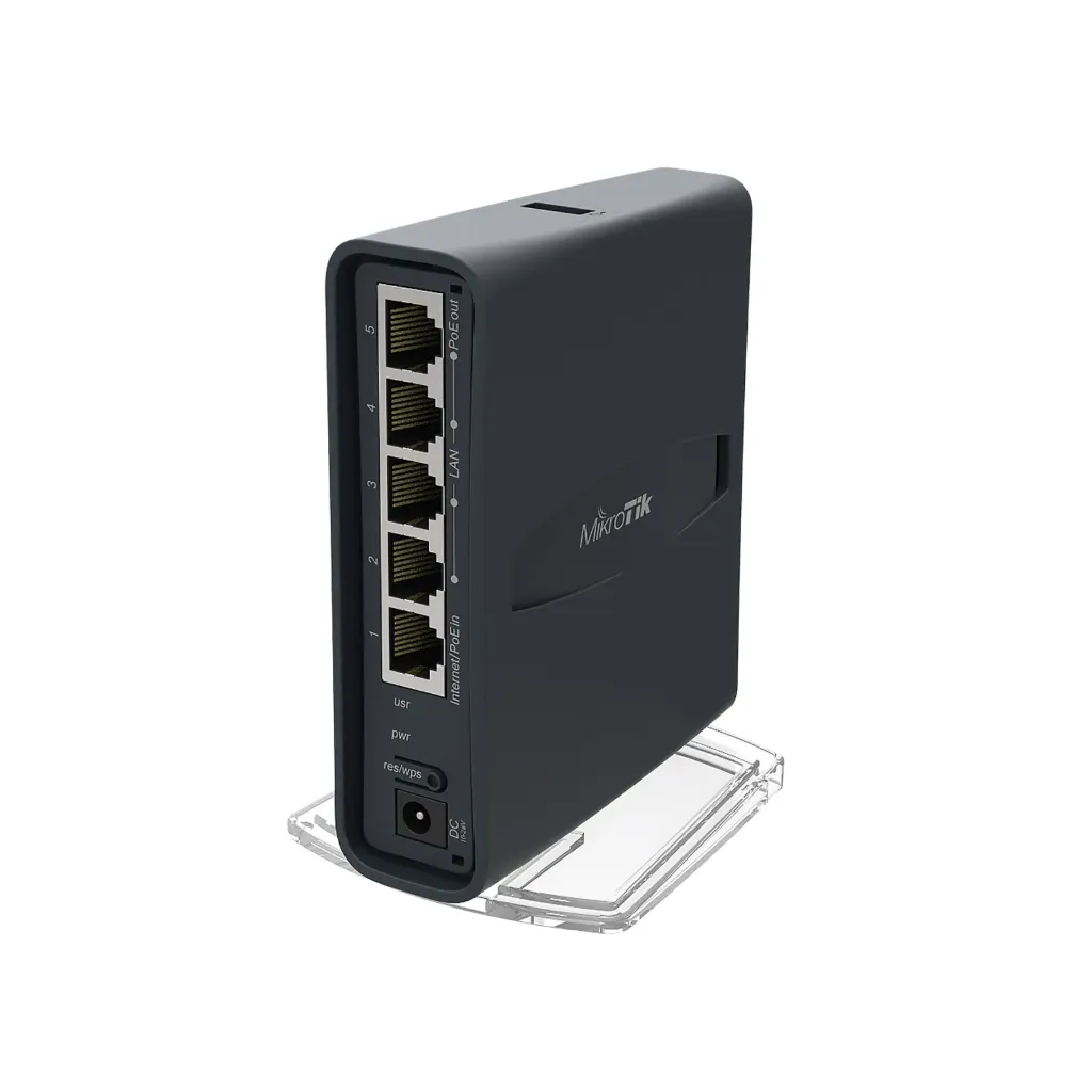 [RB952Ui-5ac2nD-TC] Mikrotik RB952Ui-5ac2nD-TC hAP ac lite with 650MHz CPU, 64MB RAM, 5xLAN, built-in 2.4Ghz 802.11b/g/n two chain wireless with integrated antennas, built-in 5Ghz 802.11ac single chain wireless with integrated antenna, USB, tower case, PSU, RouterOS L4