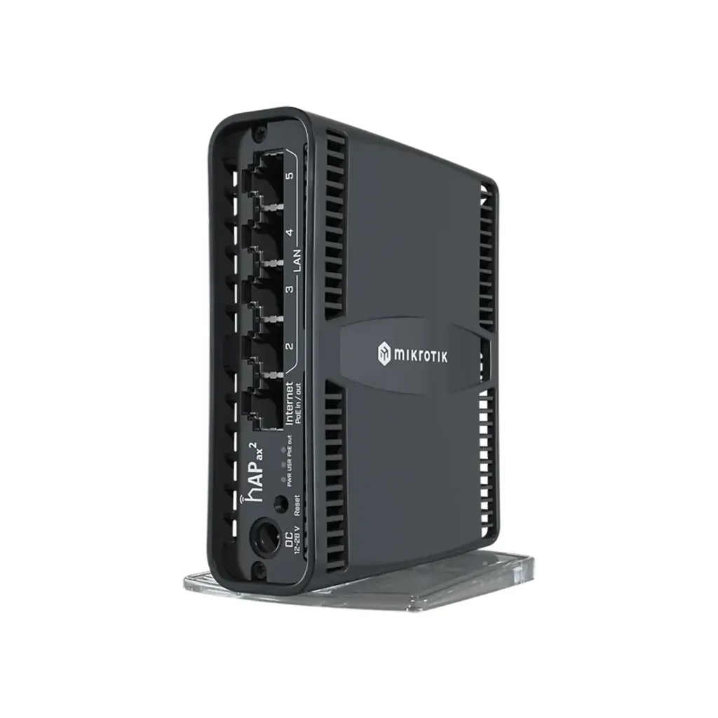 [C52iG-5HaxD2HaxD-TC] Mikrotik C52iG-5HaxD2HaxD-TC hAP ax² with Quad-Core IPQ-6010 864 MHz CPU, 1GB RAM, 5 x Gbit LAN (1 Gbit LAN with PoE OUT), built-in 2.4GHz 802.11ax Dual Chain wireless with integrated antenna, built-in 5GHz 802.11ax Dual Chain wireless with integrated antenna, RouterOS L4, desktop/tower case, PSU