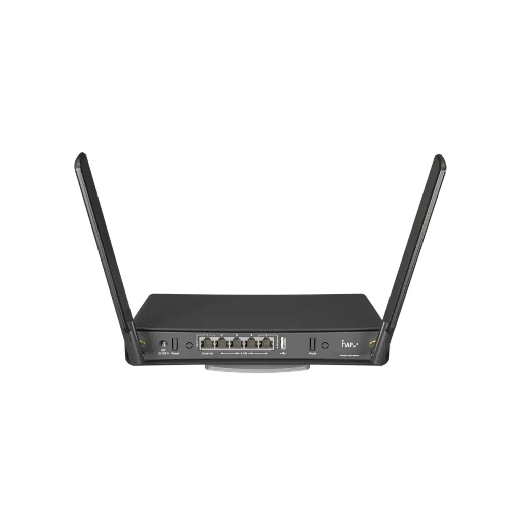 [RBD53iG-5HacD2HnD] Mikrotik RBD53iG-5HacD2HnD hAP ac³ with 4-core 716 MHz CPU, 256MB RAM, 5 x Gbit LAN (PoE-out on port#5), two wireless interfaces (built-in 2.4Ghz 802.11b/g/n two chain, built-in 5Ghz 802.11ac two chain), 3dBi 2.4GHz external antenna, 5.5dBi 5GHz external antenna, tower/desktop case, USB, PSU, RouterOS L4