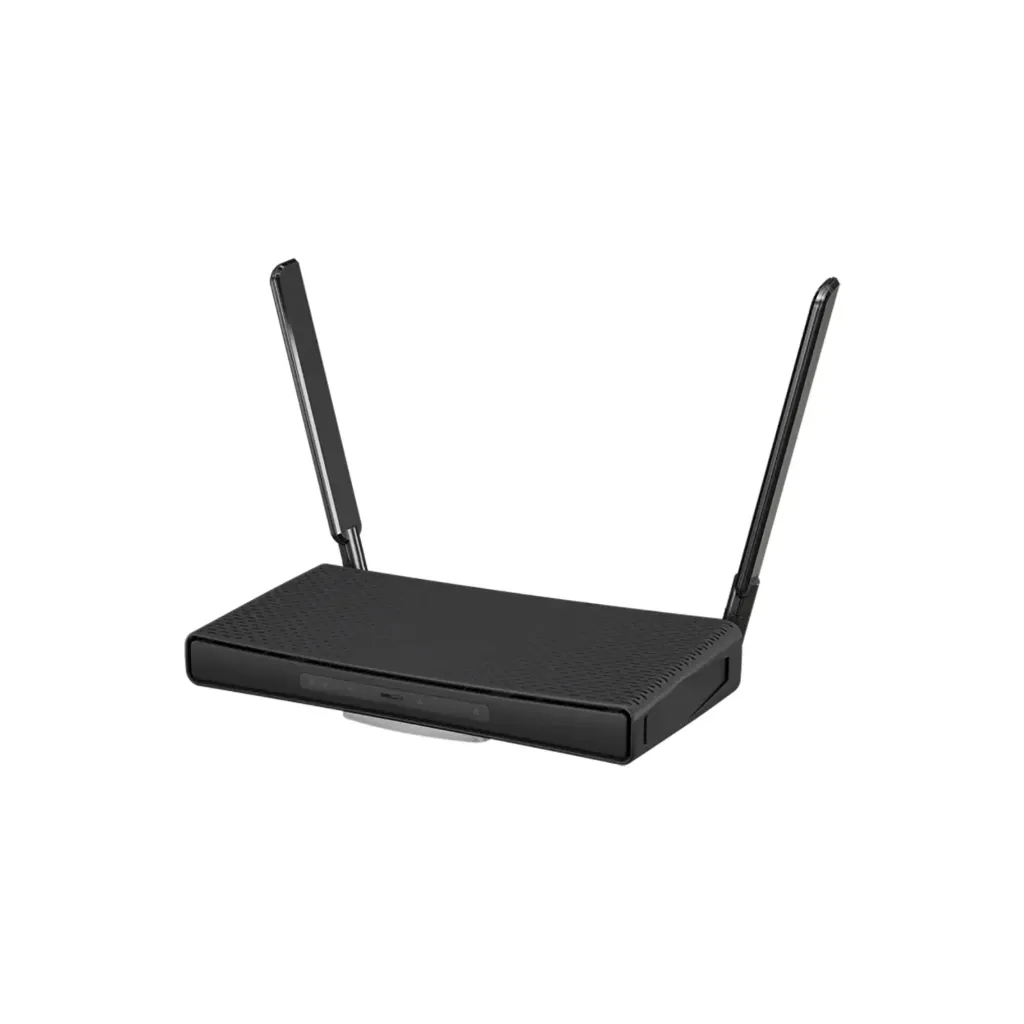 Mikrotik C53UiG+5HPaxD2HPaxD hAP ax³ with 4-core 1.8 GHz CPU, 1GB RAM, 4 x Gbit LAN, 1 x 2.5 Gbit LAN (supports PoE-in/out), two wireless interfaces (built-in 2.4 GHz 802.11b/g/n/ax dual-chain, built-in 5 GHz 802.11a/n/ac/ax dual-chain), 3.3dBi 2.4GHz external antenna, 5.5dBi 5GHz external antenna, tower/desktop case, USB, PSU, RouterOS L6