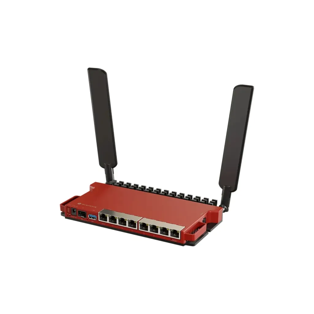 [L009UiGS-2HaxD-IN] Mikrotik L009UiGS-2HaxD-IN with dual core 800MHz CPU, 512MB RAM, 8 x Gbit LAN, 1 x 2.5 Gbit SFP port, 2.4 GHz 802.11b/g/n/ax dual-chain wireless, 4dBi 2.4GHz external antennas, USB, desktop case, PSU, RouterOS L5
