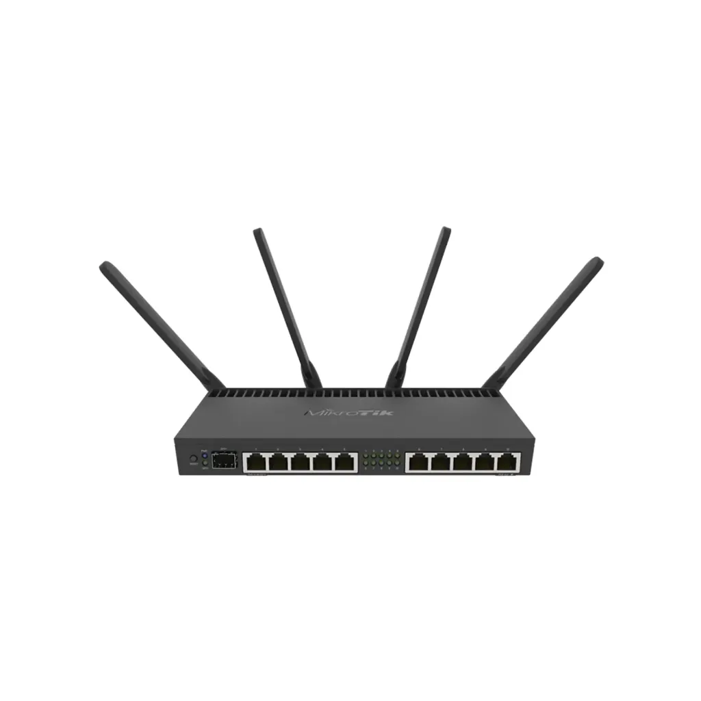 [RB4011iGS+5HacQ2HnD-IN] Mikrotik RB4011iGS+5HacQ2HnD-IN RouterBOARD 4011iGS+5HacQ2HnD with Annapurna Alpine AL21400 Cortex A15 CPU (4-cores, 1.4GHz per core), 1GB RAM, 10xGbit LAN, 1xSFP+ port, built-in 5Ghz 802.11ac four chain wireless with external antennas, 2.4Ghz 802.11b/g/n 2x2 two chain wireless with integrated antennas, RouterOS L5, desktop case, PSU