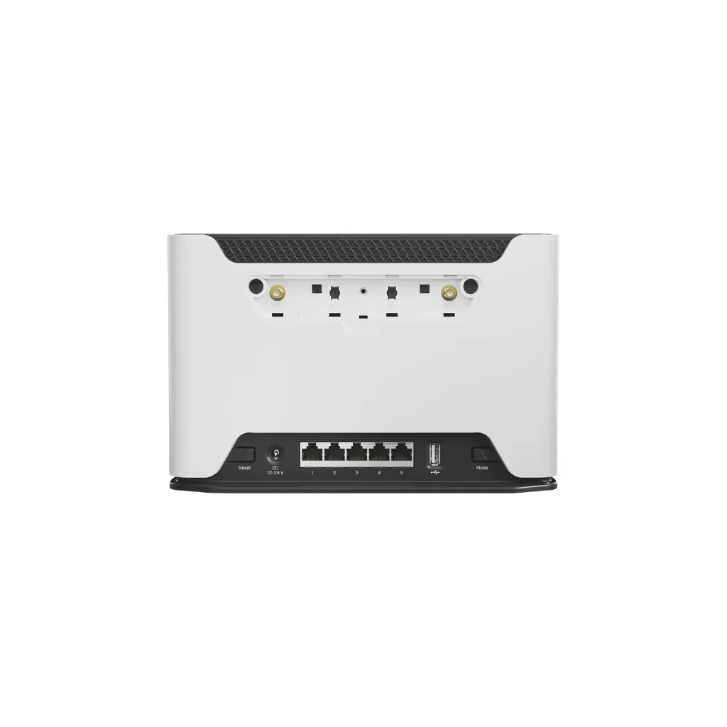 [D53G-5HacD2HnD-TC&EG06-A] Mikrotik D53G-5HacD2HnD-TC&EG06-A Chateau LTE6-US kit with 716MHz auto four core CPU, 256MB RAM, 5 x Gigabit LAN, two wireless interfaces (built-in 2.4Ghz 802.11b/g/n two chain wireless with integrated antennas, built-in 5Ghz 802.11ac two chain wireless with integrated antennas), LTE CAT6 modem for USA bands 2/4/5/7/12/13/25/26/29/30/66 with integrated antennas, SMA connectors for external antennas, tower case, USB, PSU, RouterOS L4, AT&T certified