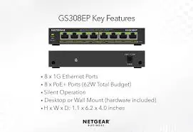 Netgear GS308EP-100EUS   8PT GE PoE+ Easy Smart Managed Plus Switch  (62W)
