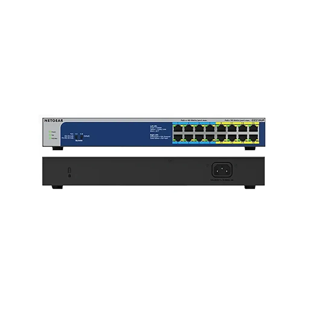 Netgear GS516UP-100EUS   16PT GE POE++ Unmg. Switch (8PT PoE++, 8PT POE+ total 380W) RM